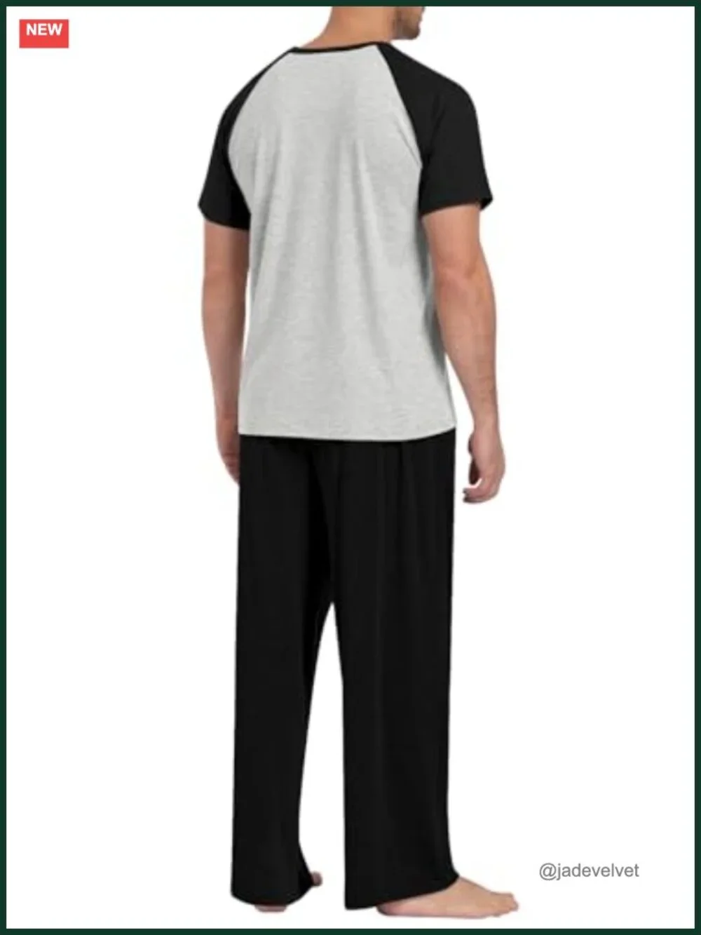Mens Pajamas Set Short Sleeve Top and Pants Lightweight Loungewear Sleepwear